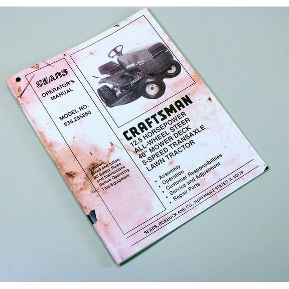 Craftsman 536.255860 Lawn Mower Garden Tractor Owners Operators Parts Manual