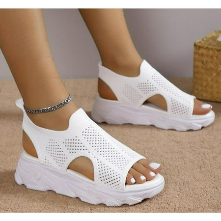 

Women s Comfy Knit Breathable Slip On Platform Sandals - Slingback Wedge Shoes