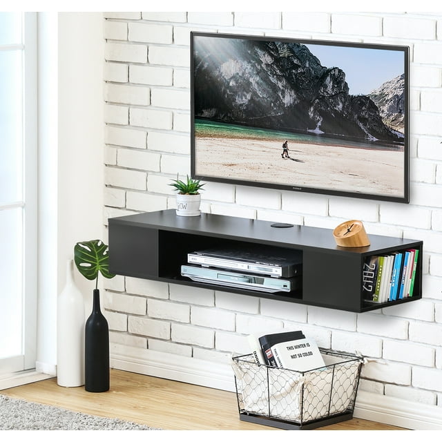 FITUEYES Black Wall Mounted Media Console Floating TV Stand Component Shelf Entertainment Center