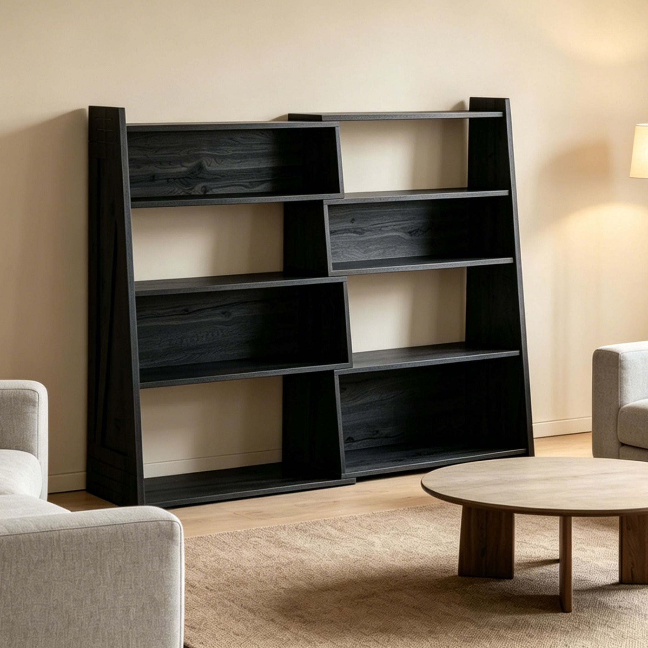 GDF Studio 47.17" Expandable 4-Tier L-Shaped Bookshelf, Adjustable 2-Piece Storage Rack, Black
