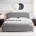 thumbnail image 3 of Queen Upholstered Platform Bed Frame with Rivet Decor Headboard, Wood Slat Support, No Box Spring Needed, Easy Assembly, Grey, 3 of 7