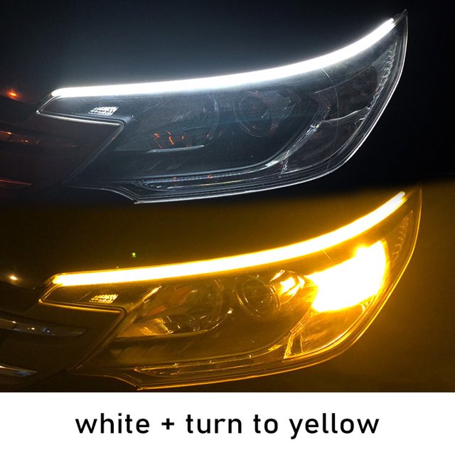 2pcs LED DRL Coche Luz De Circulación Diurna Flexible Impermeable Tira Auto Faros Blancos Señal De Giro Amarillo Luces De Flujo De Freno 12V huangjie unisex