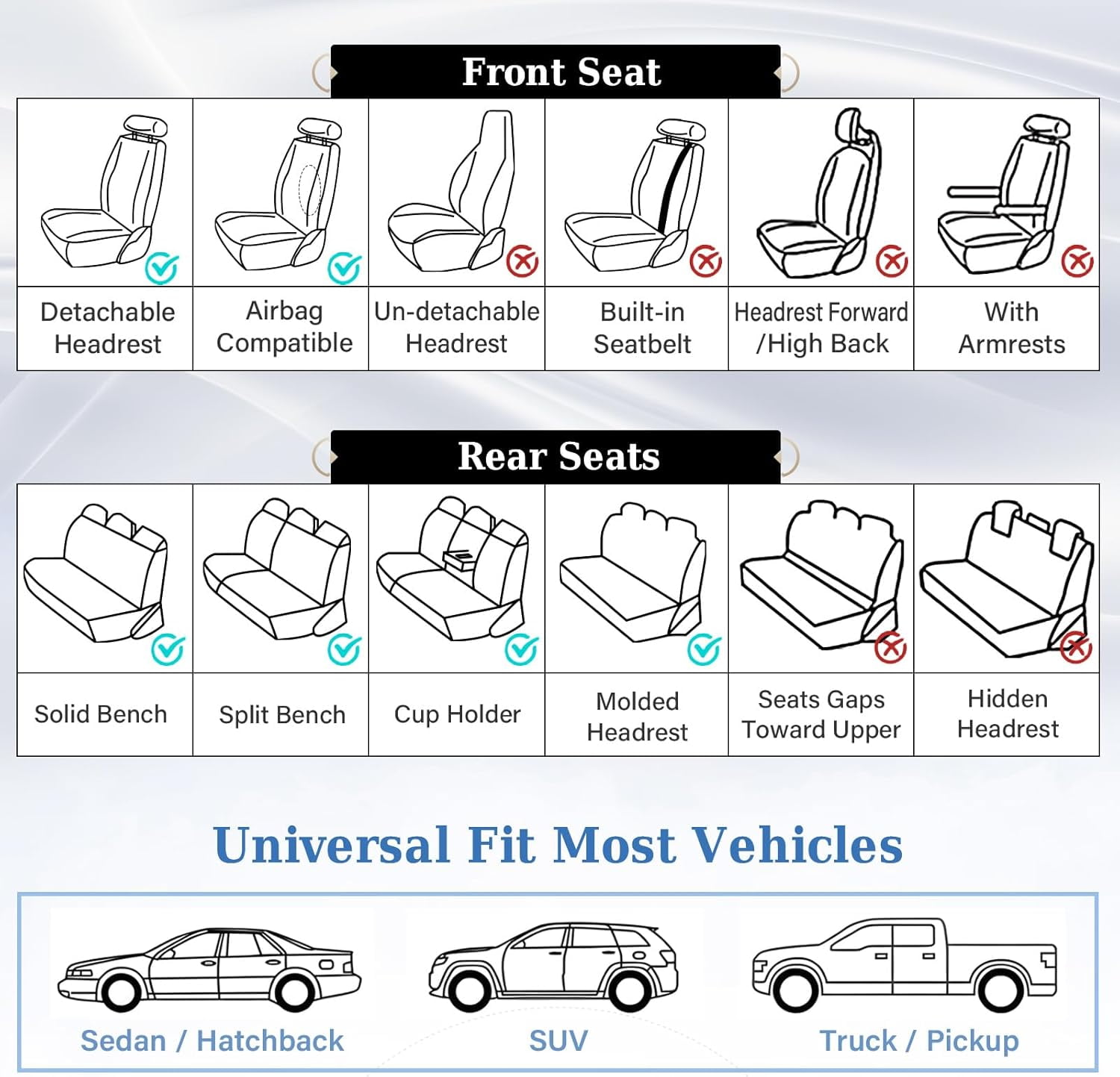 Coverado Front Car Seat Covers, Waterproof Premium Leather Seat Cushions, 6 Pieces Auto Interior Protectors Universal Fit Most Cars, Suvs, Pickup Trucks, Beige