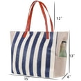 thumbnail image 2 of Large Capacity Beach Bags for Women Portable Durable Linen Beach Tote Shoulder Bags Vintage Striped Woven Straw Handbag With Zipper Inner Pockets PU handle For Mom Female Sister Wife Girlfriend Gift, 2 of 8