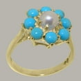 thumbnail image 2 of LBG British Made 14k Yellow Gold Cultured Pearl & Turquoise Womens Statement Ring - 33 size options - Size 5, 2 of 6