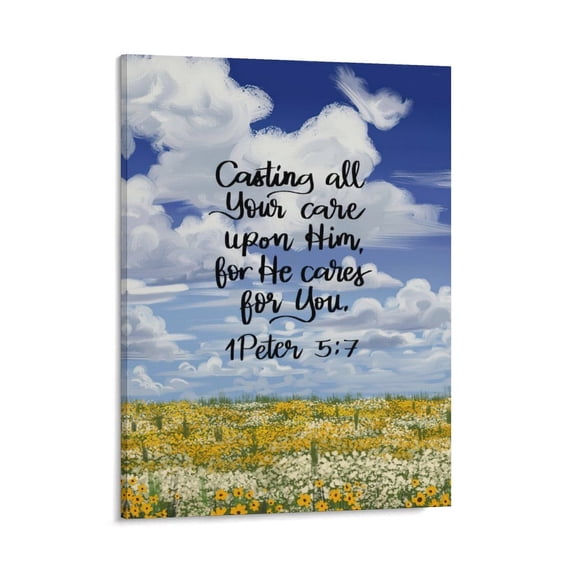 Inspirational Quotes 1Peter 5 7 Wall Art Bible Poetry Verses Framed Canvas Wall Art for Home Living Room Farmhouse Wall Decor Poster 11x14inch(28x35cm)