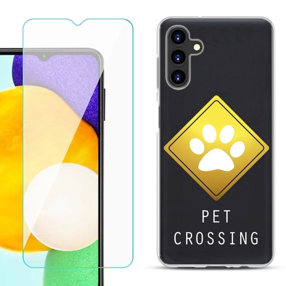 Slim-Fit TPU Fashion Phone Case for Samsung Galaxy A13 5G, with Tempered Glass Screen Protector, by OneToughShield ® - Pet Crossing