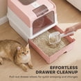 thumbnail image 4 of PawHut Cat Litter Box, Hooded Cat Litter Tray with Drawer Pan, 4 Deodorization Bags, Easy to Clean, Pink, 4 of 9