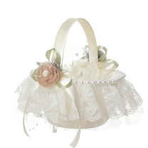 MOUDUO Home Essentials Wedding Bride Flower Girl Basket Silk Rose Silk Cloth Flower Basket Married Sprinkled Flower Basket Wedding Supplies Home Ornament （White）