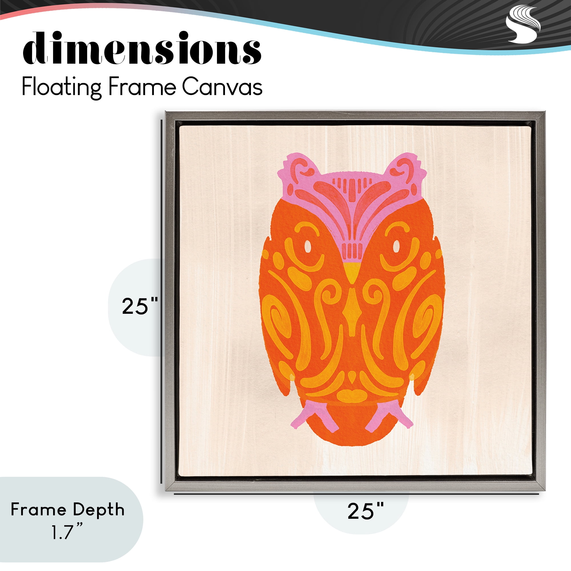 Stupell Industries Vibrant Folk Owl Motif Gray Framed Floater Canvas Wall Art, design by The Paper Curator