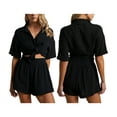 thumbnail image 3 of Womens Casual 2 Piece Outfits Cotton Linen Sets Button Down Shirt Shorts 2025 Beach Coverup Set Black L, 3 of 7