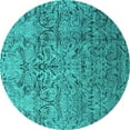 thumbnail image 1 of Ahgly Company Machine Washable Indoor Round Oriental Turquoise Blue Industrial Area Rugs, 7' Round, 1 of 4