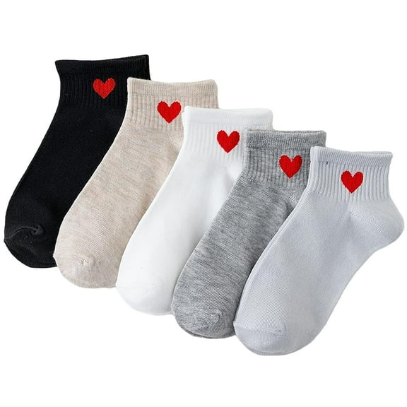 Holzlrgus Cute Heart White Red Ankle Women Socks Frilly Fun Bear Pattern Long Crew Novelty Aesthetic Girls Sock 4 & More Pairs