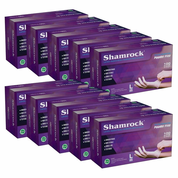 Shamrock 60603 Latex Industrial Gloves, Powder Free, Textured, Size L - Case Pack Of 1000 Gloves
