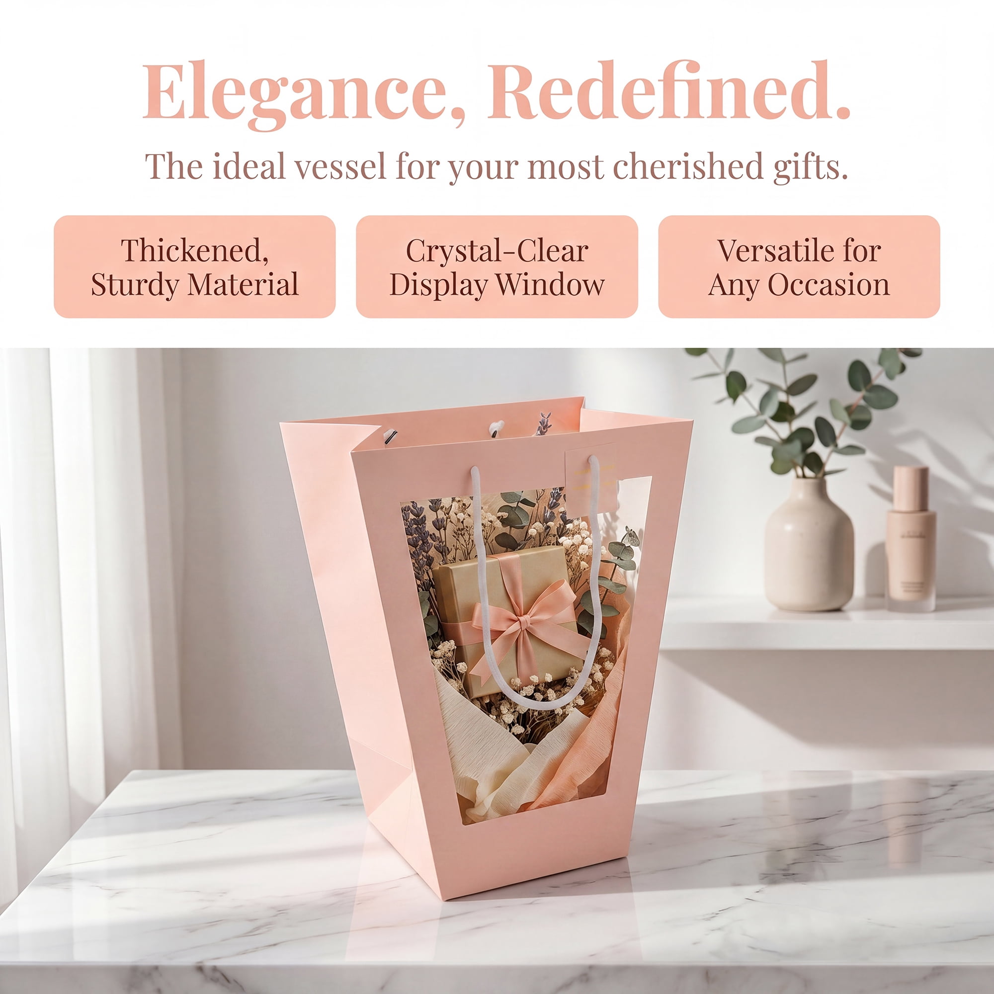 Unique Bargains Thick Totes for Gifts with Comfortable Handles Pink 11" x 7.9" x 14.2"
