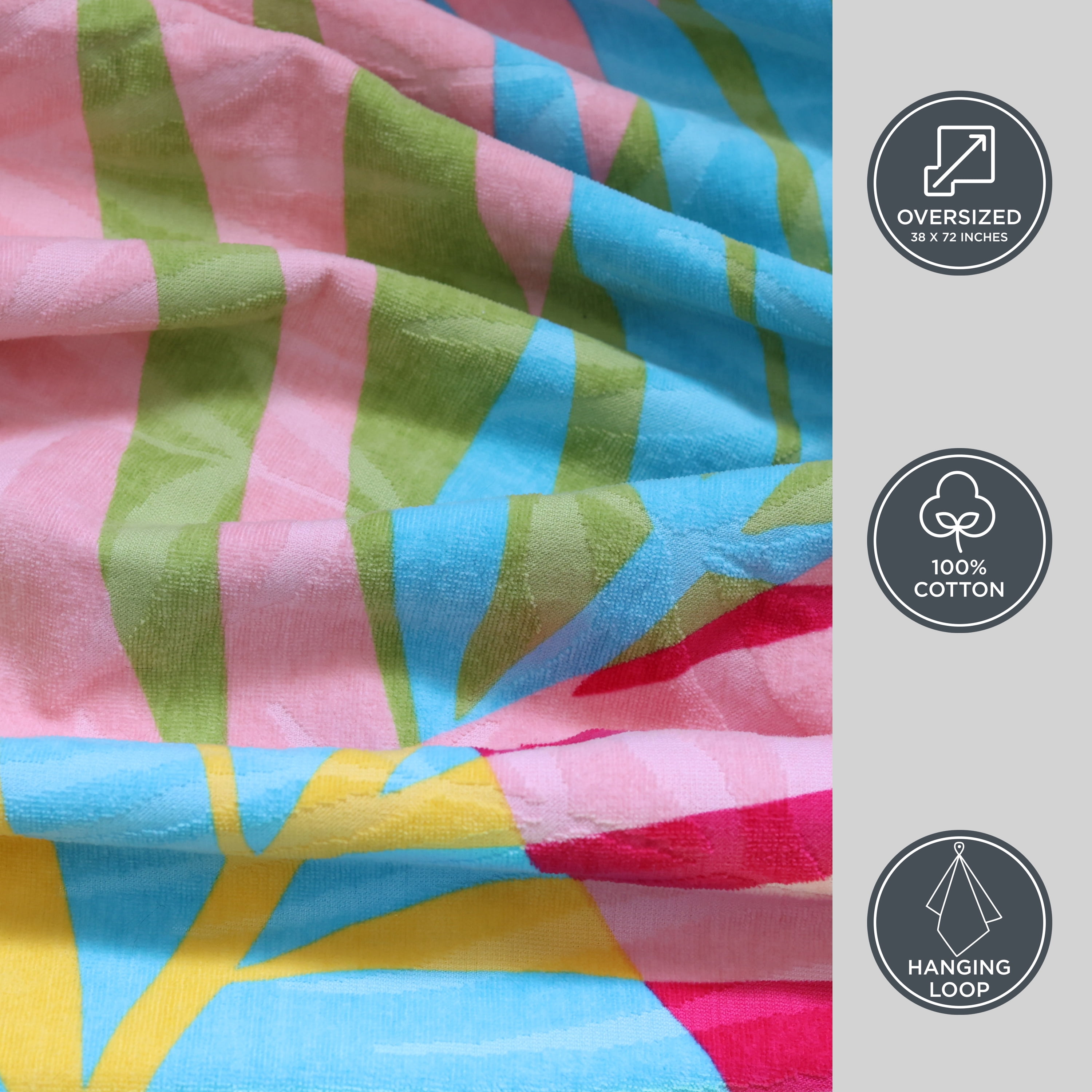 Better Homes & Gardens Oversized Printed Palm Coral 100% Cotton Velour Beach Towel, 38” x 72"