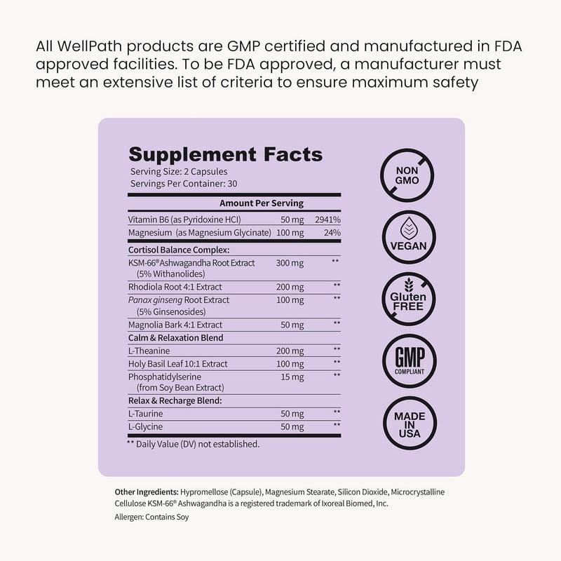 WellPath Soothe Cortisol Manager - Cortisol Supplements for Women with KSM-66® Ashwagandha & L-Theanine - Stress Support, Detox - 11-in-1 Complex, Vegan, Made in USA, Non-GMO, 60 Ct