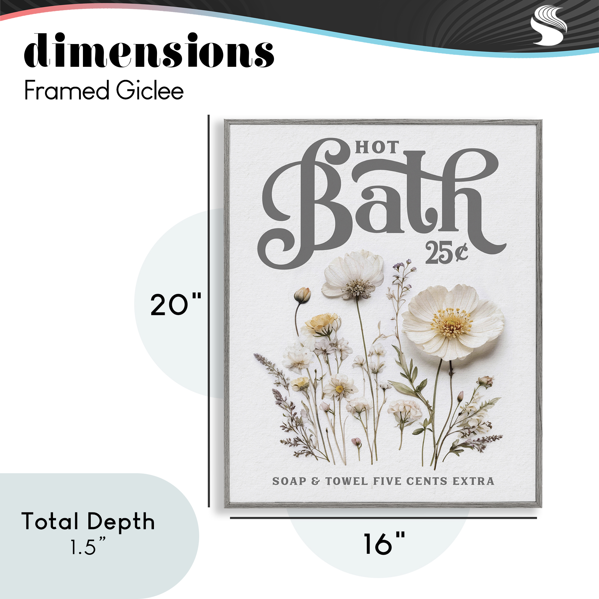 Pressed Flowers Hot Bath Gray Framed Giclee Art, design by Lettered and Lined