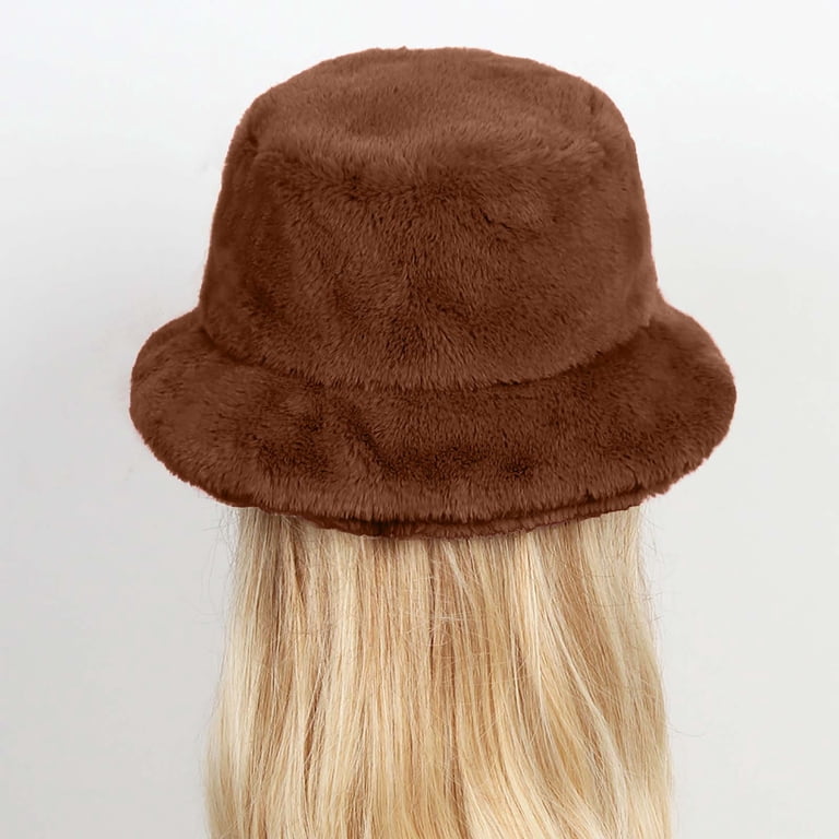 Winter Bucket Hat Fluffy Faux Fur Fisherman Cap for Women  display picture 3