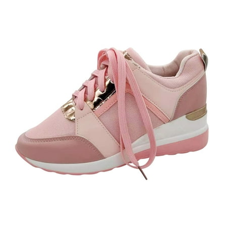 

Mackneog Women Ladies Wedge Sneakers Casual Shoes Mesh Breathable Lace Up Walking Shoes Gift on Clearance