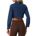 thumbnail image 4 of INSPIRE CHIC Casual Denim Jacket for Women's Collared Button Down Long Sleeve Crop Jean Jackets XS Dark Blue, 4 of 7