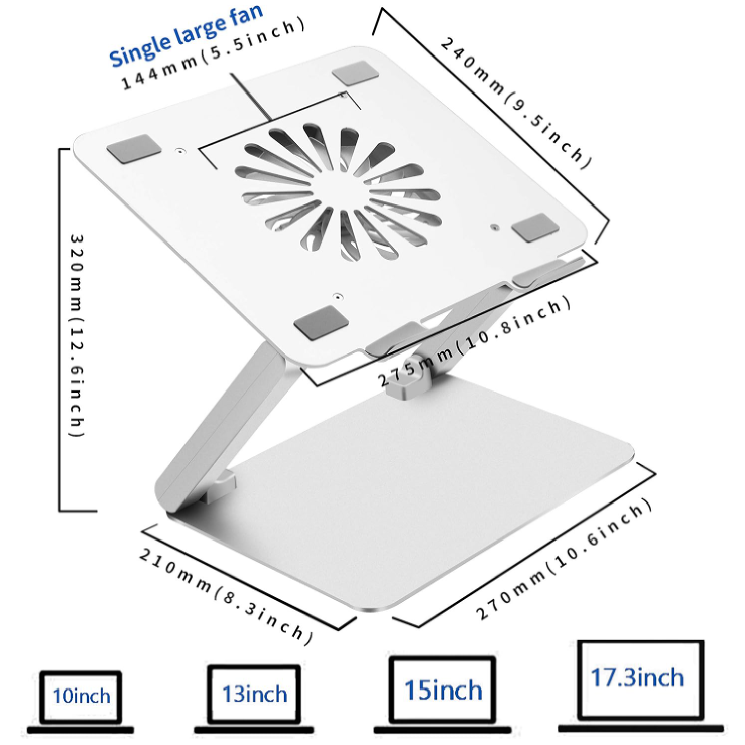 Laptop Cooling Pad with Low-Noise Fan and 3.0 USB Hubs, Ventilated Laptop Cooler Prevent Overheating, Ergonomic Laptop Stand Support Up to 17” Gaming Notebook Computer, Aluminum