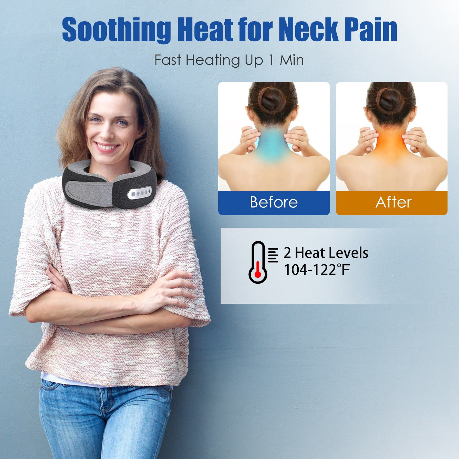 Moclever 2 in 1 Shiatsu Neck Massager with Heat, Electric Memory Foam Neck Massager Pillow with 3 Speeds Timer for Home Office Travel