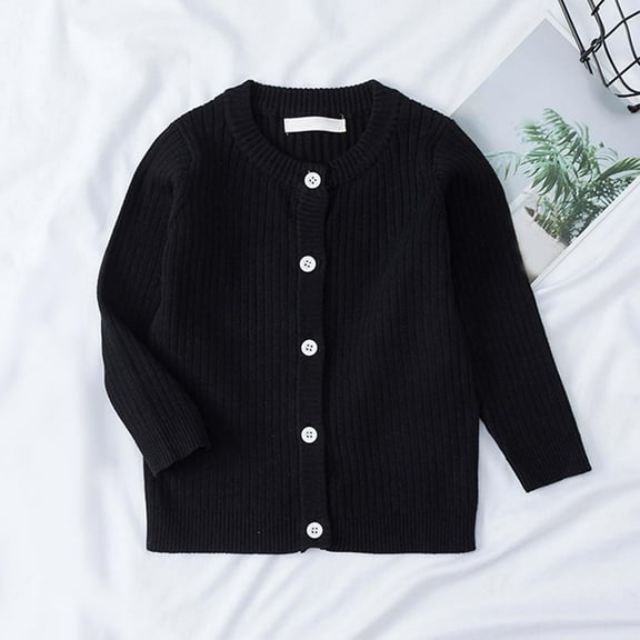 JIAYUE Kids Sweater Long Sleeve Round Neck Solid Color Ribbed Knit Cardigan For Boys and Girls 1 To 7 Years Old Soft Casual Wear