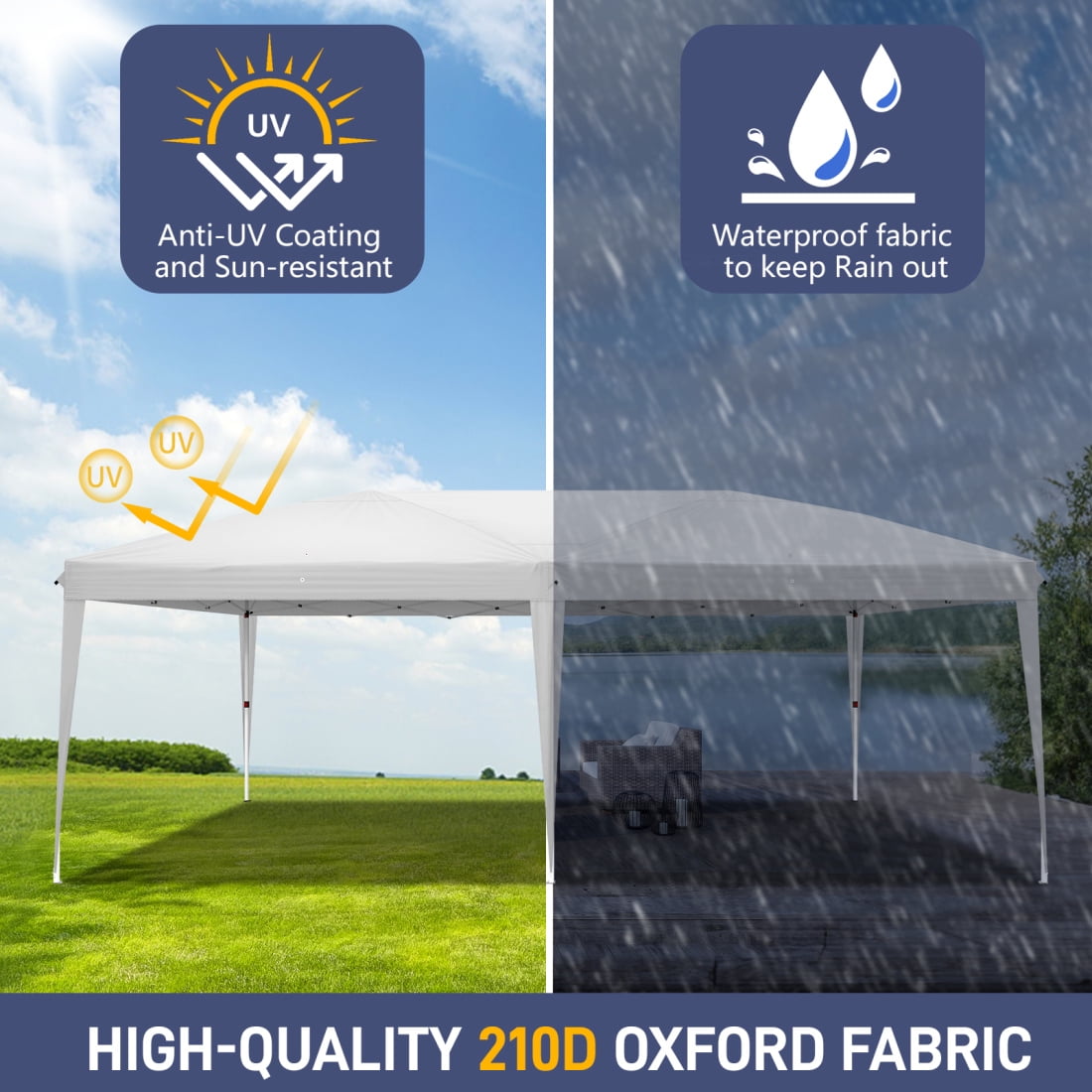 10'x20' Gazebo Waterproof Outdoor Canopy Patio Tent with Reinforced Canopy, Practical Waterproof Folding Tent, Party Tent for Wedding BBQ Cater, White