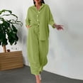 thumbnail image 2 of MSJUHEG Workout Sets For Women Shirts For Women Women 2 Piece Retro Plus Size Cotton And Shirt Suit High Waist Slacks Suit Top Pants Long Sleeve Lounge Sets For Women Green 1 M, 2 of 6