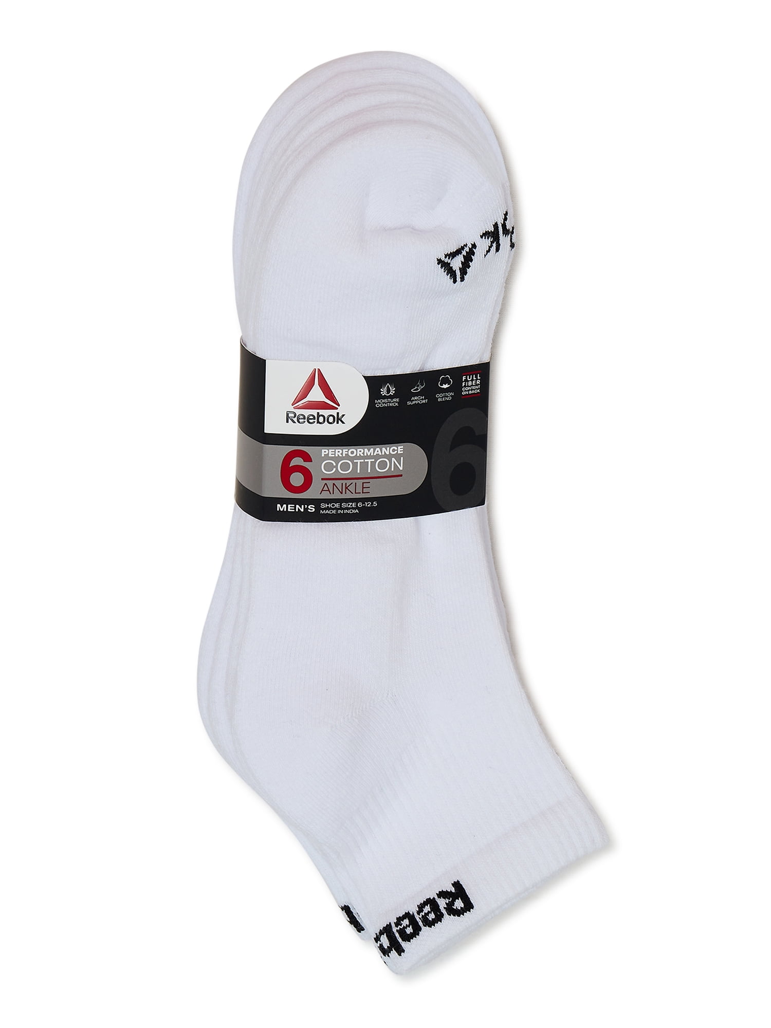 Reebok Men's Socks, Performance Cotton Blend Quarter Socks, 6-Pack