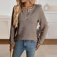 thumbnail image 3 of Maean Womens Striped Blouse Buttons Crewneck Knitted Casual Loose Pullover Long Sleeve Shirts Tops, 3 of 6