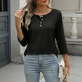 thumbnail image 4 of Stamzod Spring Tops for Women Fashion Solid Color Crewneck Lightweight Tops & Blouses Casual Loose 3/4 Sleeve Tops for Women Black XL, 4 of 8