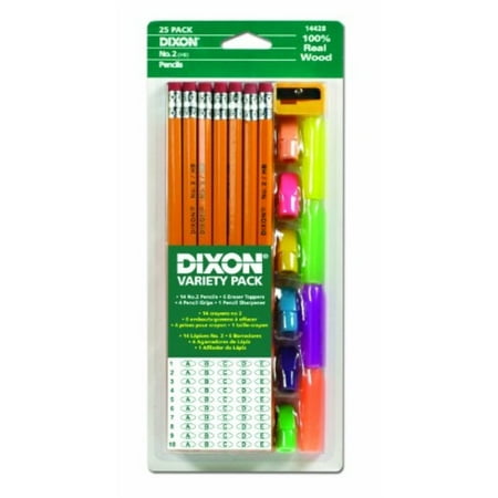 Dixon Ticonderoga Pencil Variety Pack, 14 Number 2 Soft Pencils, 6 Eraser Toppers, 4 Pencil Grips, and Sharpener