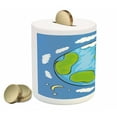 thumbnail image 2 of Earth Piggy Bank, 's Drawing of the Planet Earth Surrounded with Clouds Day and Night Cycle, Ceramic Coin Bank Money Box for Cash Saving, 3.6" X 3.2", Blue Green White, by Ambesonne, 2 of 4