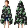 thumbnail image 3 of Black Cartoon Space Dinosaurs Pattern Hooded Bath Towel，50"x30" for Ages 3 To 12 Kids, Quick Dry Lightweight Soft Microfiber Hood Beach Towel Cover Up for Kids, 3 of 7