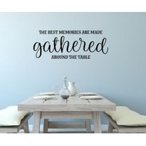 Best Memories Gathered Around Table Kitchen Wall Art Decal - Family Quote Wall Decor - Dining Room Wall Sticker - Living Room Wall Sticker - Quotes Wall Decor for Living Room - 36x14- Inch, Black