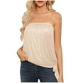 thumbnail image 2 of Jalioing Sequin Tunic Top for Women Sparkly off Shoulder Tube Tops Solid Color Ruched Slim Blouse (X-Large, Beige), 2 of 7