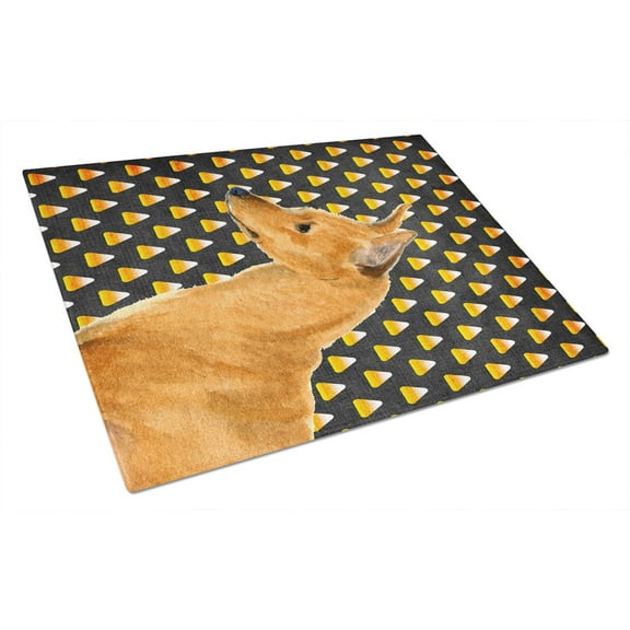 Caroline's Treasures Min Pin Candy Corn Halloween Portrait Glass Cutting Board Large