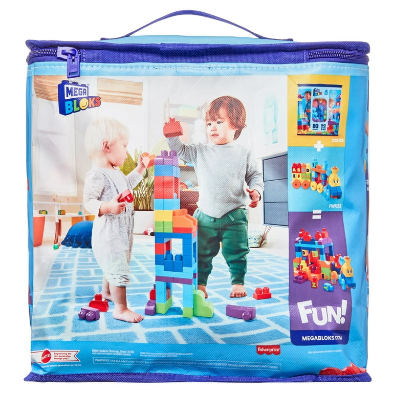 Mega Bloks Fisher-Price Toy Blocks Blue Big Building Bag With Storage (80  Pieces) For Toddler 