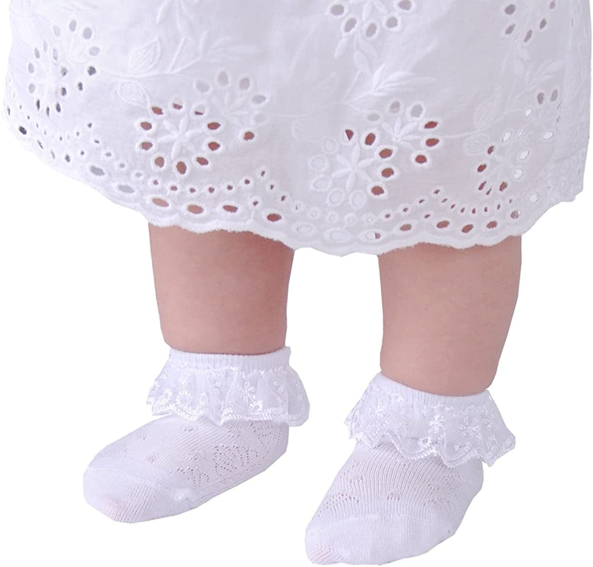 Pack of 2/3/4/6 Epeius Baby-Girls Eyelet Frilly Lace Socks,Newborn/Infant/Toddler/Little Girls 