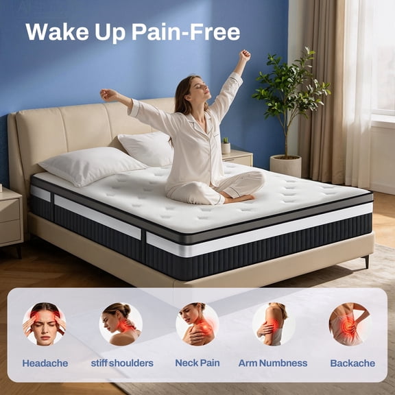 14 Inch Queen Size Mattress, Premium Queen Hybrid Mattress With Gel Memory Foam, Individually Pocketed Coils, Cooling Comfort, Motion Isolation, Pressure Relief, 500 Lb Support, CertiPUR-US Certified