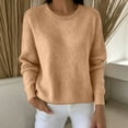 thumbnail image 2 of BELTNOV Women Solid Crew Neck Pullover Sweater Soft Knit Long Sleeve Tops Ribbed Cuffs Hem Loose Straight Warm Casual Winter Daily Outfit Coffee, 2 of 5