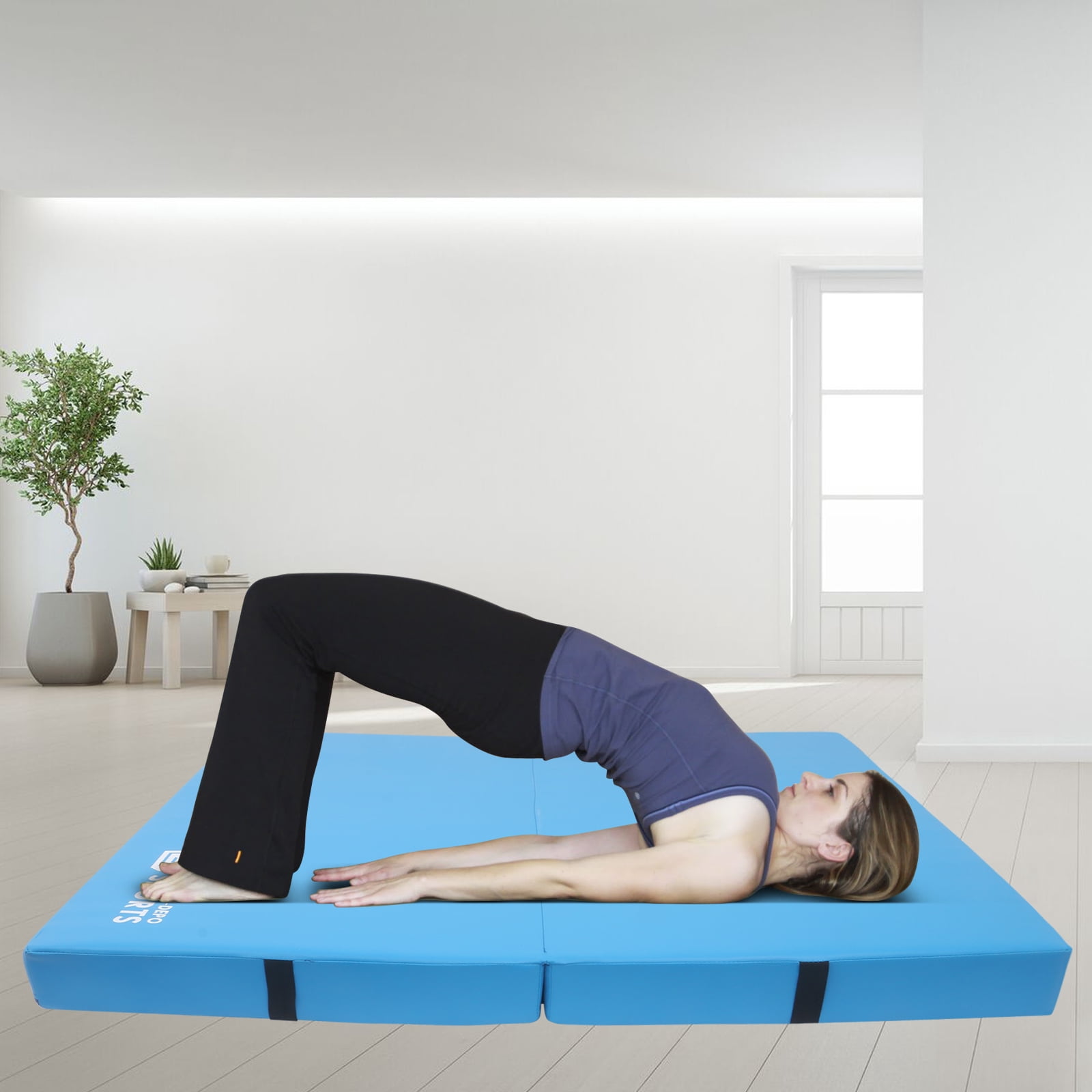 Gymnastics Mat for Kids 4'x4'x4" Foldable Tumbling Mats with Carrying Handles 2-Panels Fold Thick Exercise Mat for Home Aerobics Stretching Yoga, Blue
