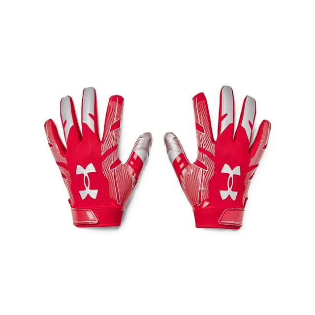 Guantes de fútbol Under Armour F8 para hombre, color rojo metalizado y plateado
