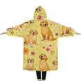 thumbnail image 2 of Oversized Wearable Blanket Hoodie,Golden Retrievers and Pioneer Flower Sherpa Blanket Hoodie with Super Pockets,Super Warm Fuzzy Pullover for Women & Men, 2 of 6