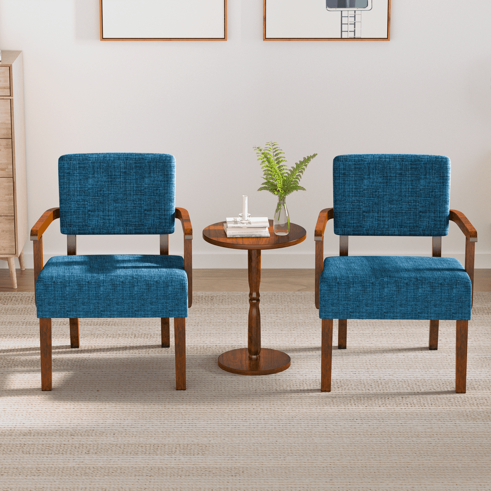 FAGAGA Set of 2 MidCentury Solid Wood Accent Arm Chairs Living Room