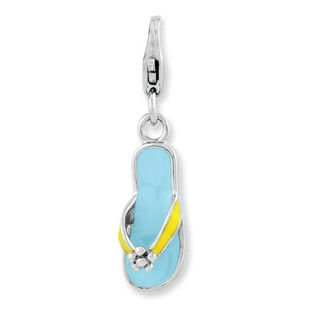 Sterling Silver Flip Flop Charm - Sterling Silver Fancy Lobster Closure Enameled 3-d Flower Flip Flop With Lobster Clasp Charm