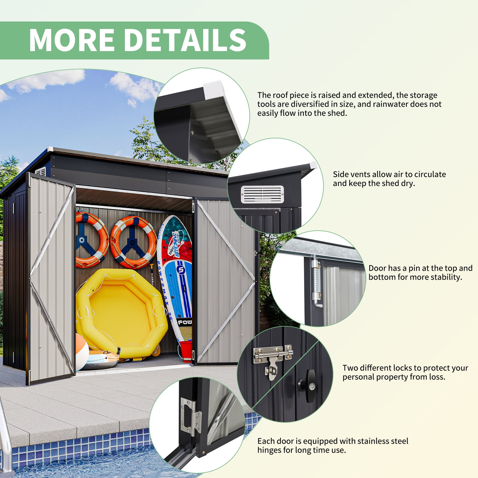 Sunmthink 4' x 8' Metal Storage Shed, Outdoor Storage Lean-to Shed with Triple Lockable Door and Vents for Garden, Black