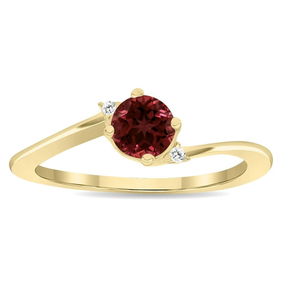 SZUL Women's Round Shaped Garnet and Diamond Wave Ring in 10K Yellow Gold